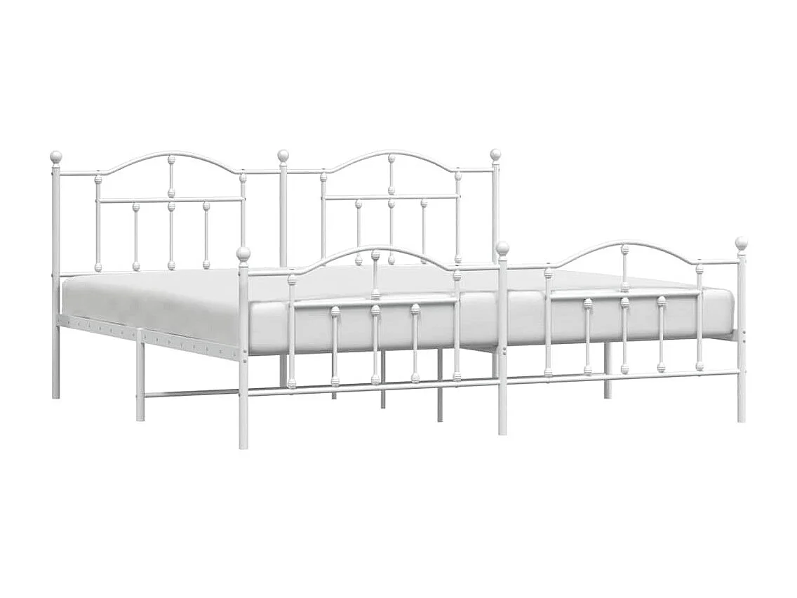 Cadre de lit métal sans matelas et pied de lit blanc 193x203 cm