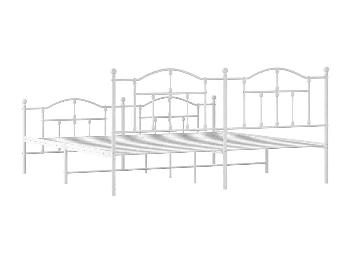 Cadre de lit métal sans matelas et pied de lit blanc 193x203 cm