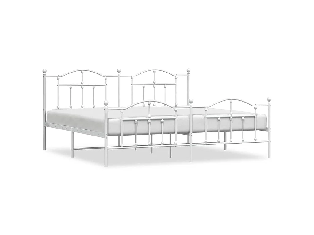 Cadre de lit métal sans matelas et pied de lit blanc 193x203 cm