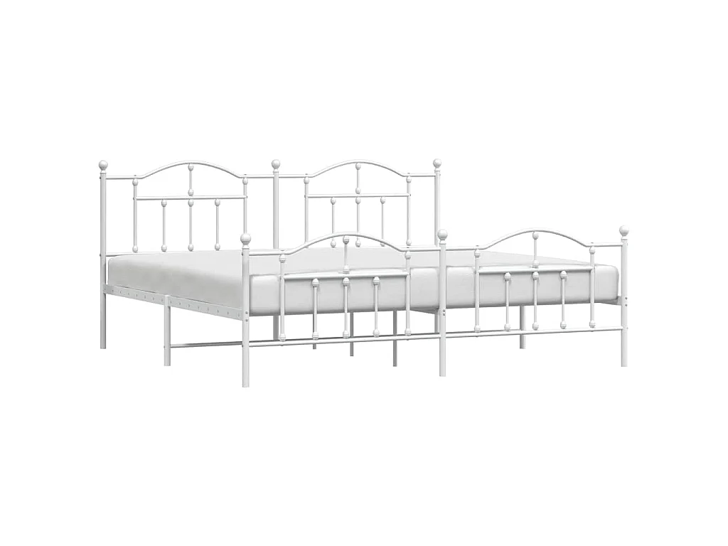 Cadre de lit métal sans matelas et pied de lit blanc 193x203 cm