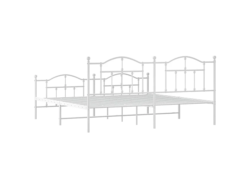 Cadre de lit métal sans matelas et pied de lit blanc 193x203 cm