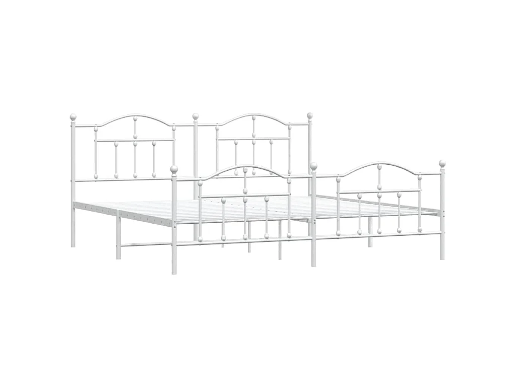 Cadre de lit métal sans matelas et pied de lit blanc 193x203 cm