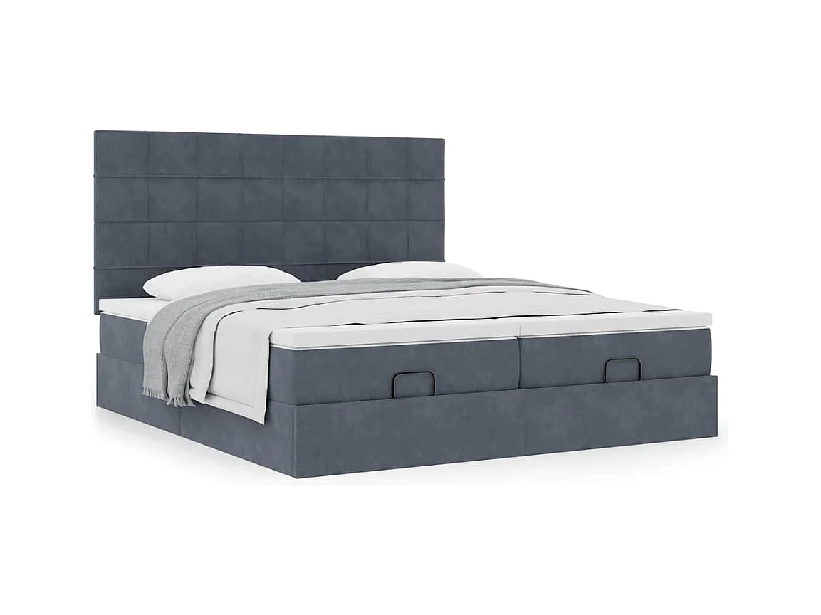 Cadre de lit ottoman avec matelas gris foncé 200x200 cm velours