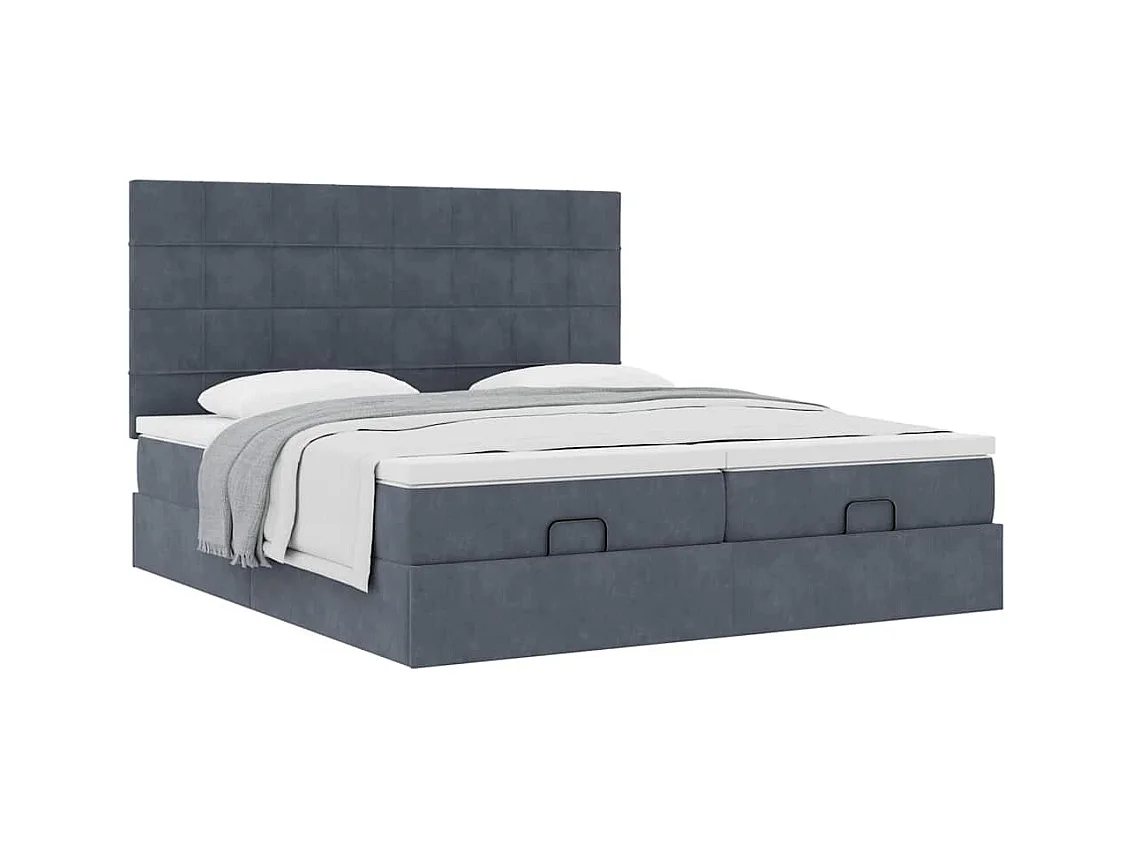 Cadre de lit ottoman avec matelas gris foncé 200x200 cm velours