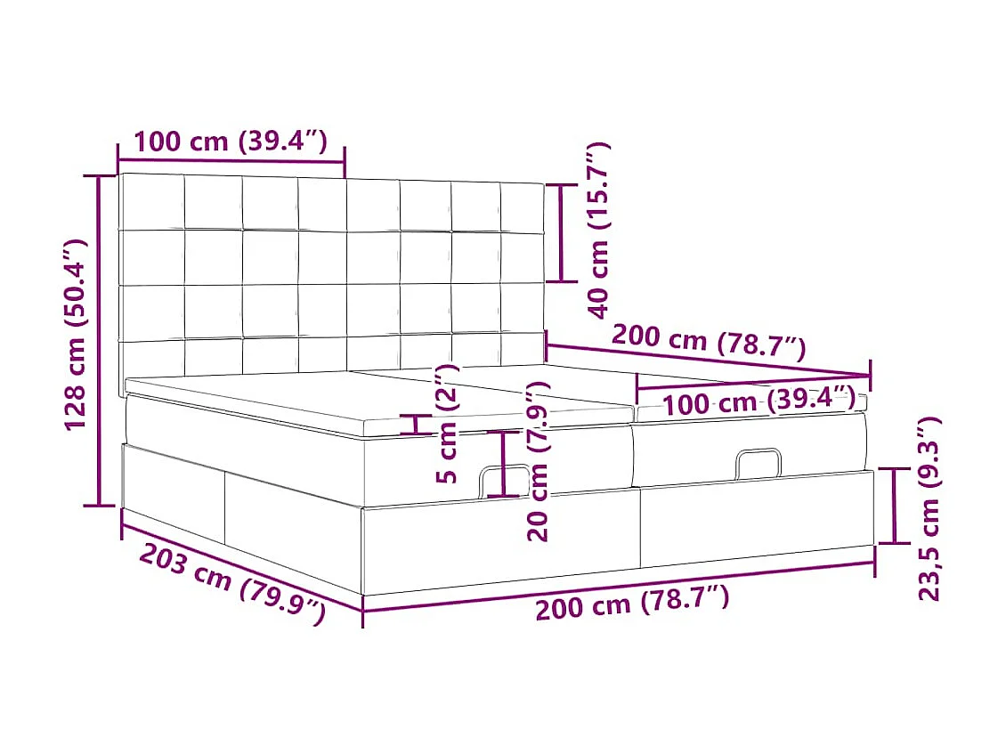Cadre de lit ottoman avec matelas gris foncé 200x200 cm velours