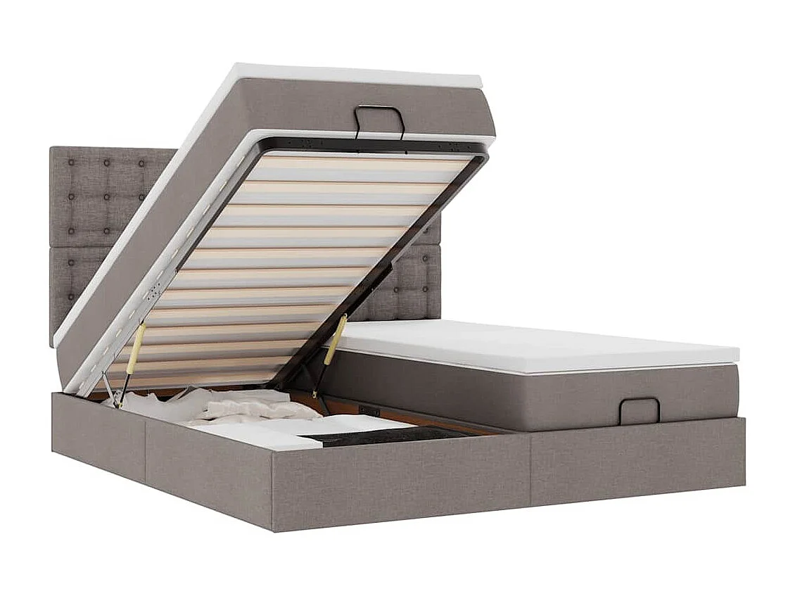 Cadre de lit ottoman avec matelas taupe 200x200cm tissu