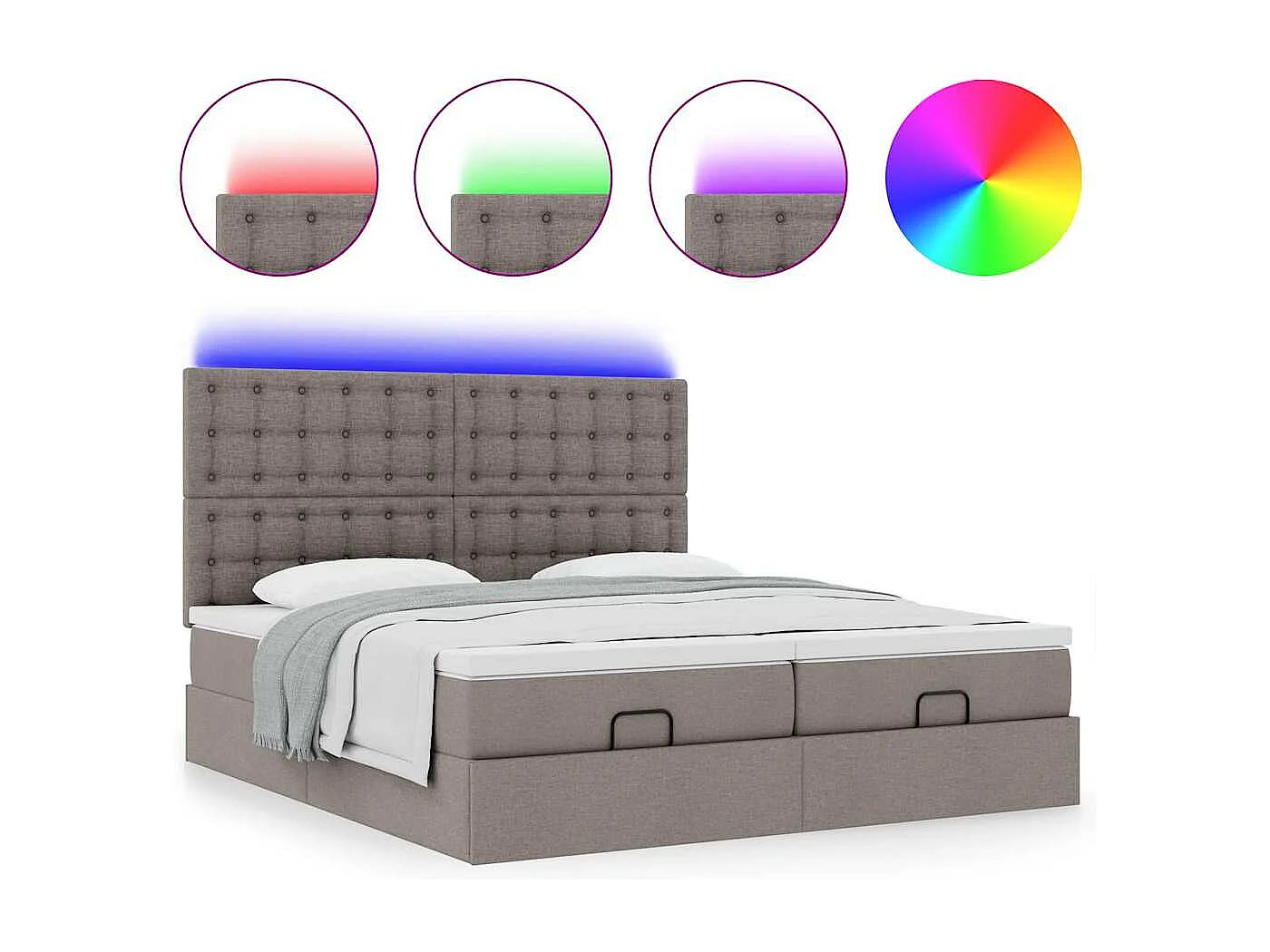 Cadre de lit ottoman avec matelas taupe 200x200cm tissu