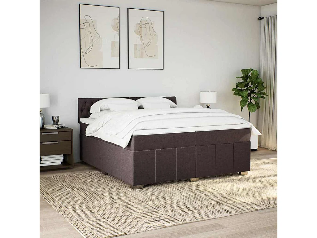 Cama com molas/colchão 200x200 cm tecido castanho-escuro