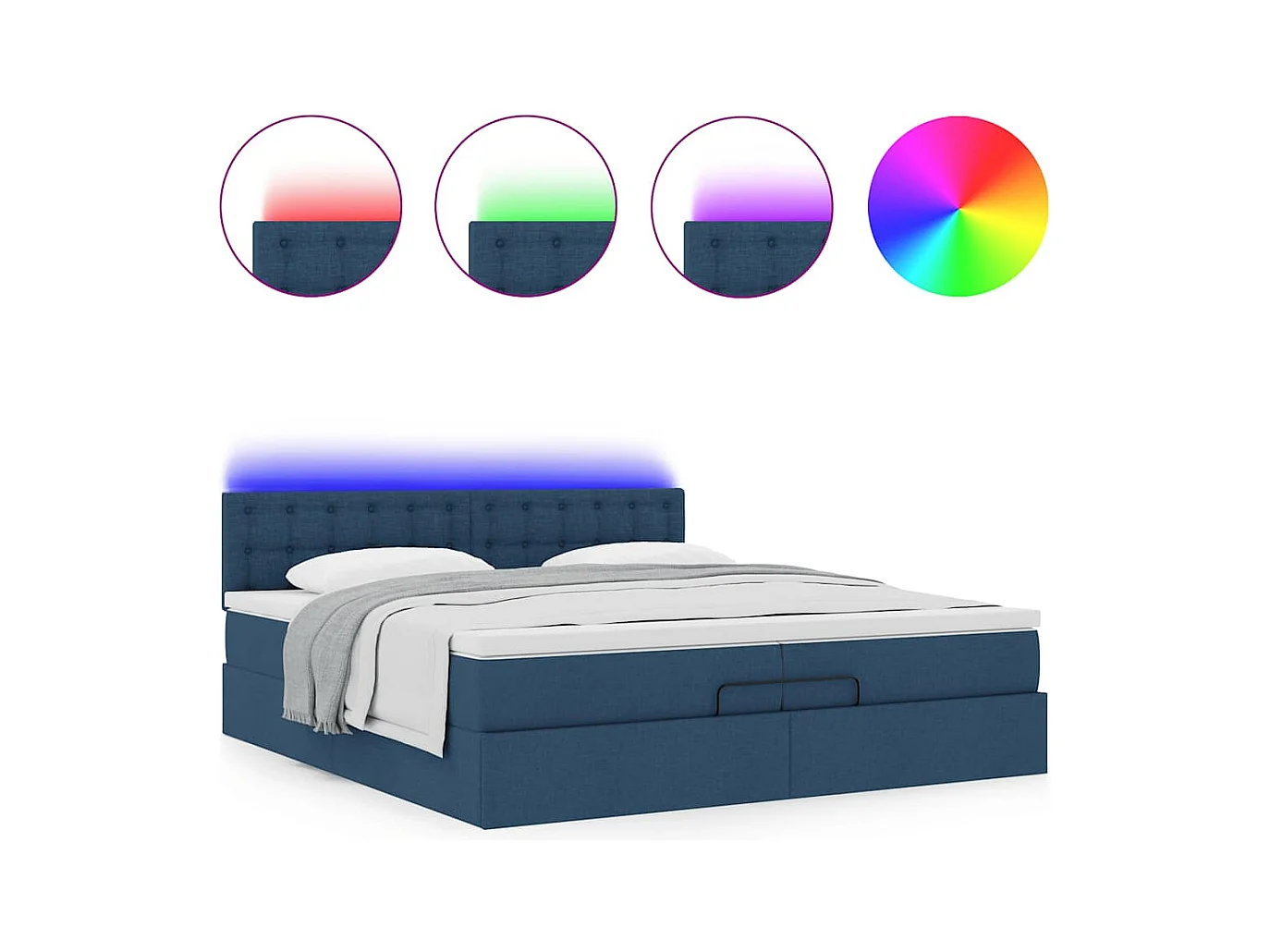 Struttura Letto Pouf con Materassi Blu 200x200 cm in Tessuto