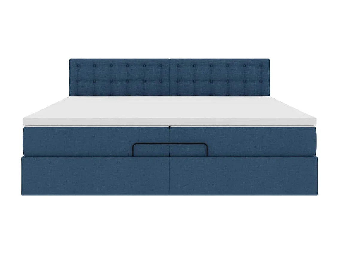 Struttura Letto Pouf con Materassi Blu 200x200 cm in Tessuto