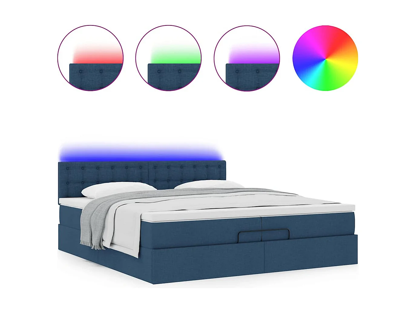 Struttura Letto Pouf con Materassi Blu 200x200 cm in Tessuto