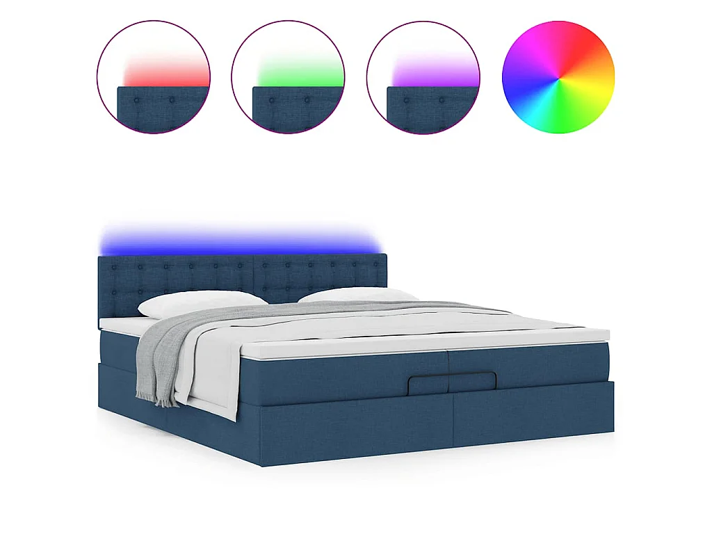 Struttura Letto Pouf con Materassi Blu 200x200 cm in Tessuto