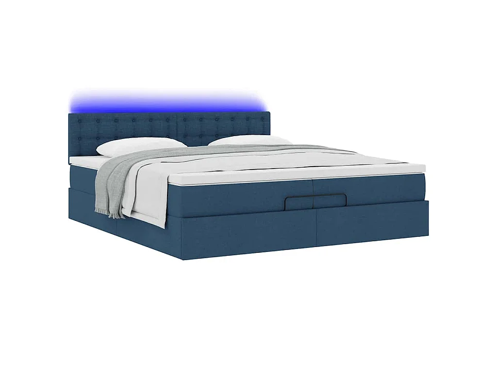 Struttura Letto Pouf con Materassi Blu 200x200 cm in Tessuto