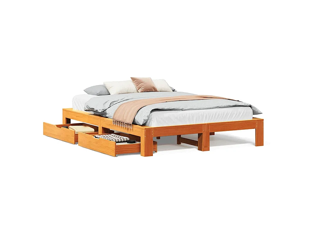 Cama sem colchão 150x200 cm madeira pinho maciça castanho-mel
