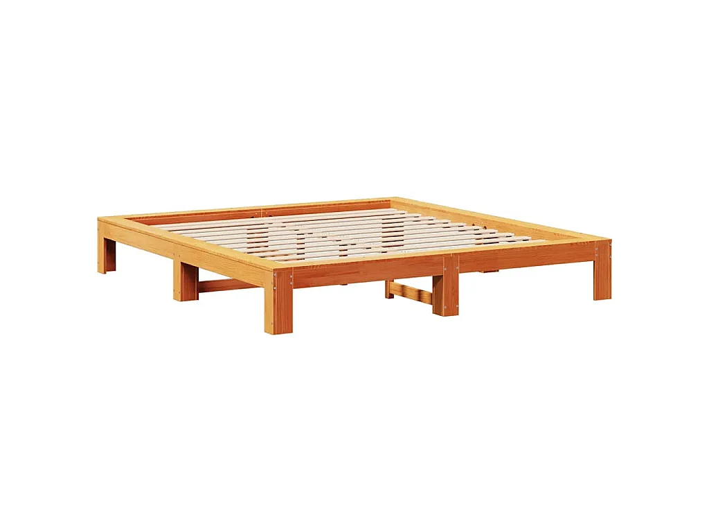 Cama sem colchão 150x200 cm madeira pinho maciça castanho-mel
