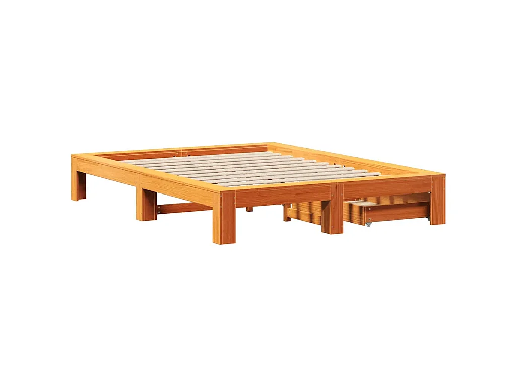 Cama sem colchão 150x200 cm madeira pinho maciça castanho-mel