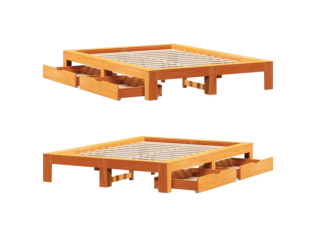 Cama sem colchão 150x200 cm madeira pinho maciça castanho-mel