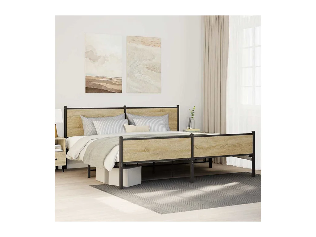 Cadre de lit en métal sans matelas chêne sonoma 200x200 cm
