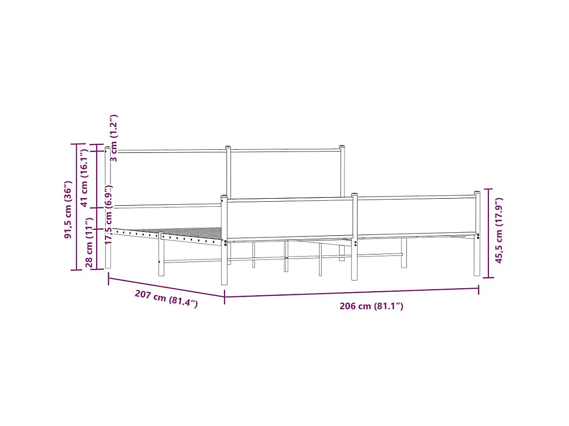 Cadre de lit en métal sans matelas chêne sonoma 200x200 cm