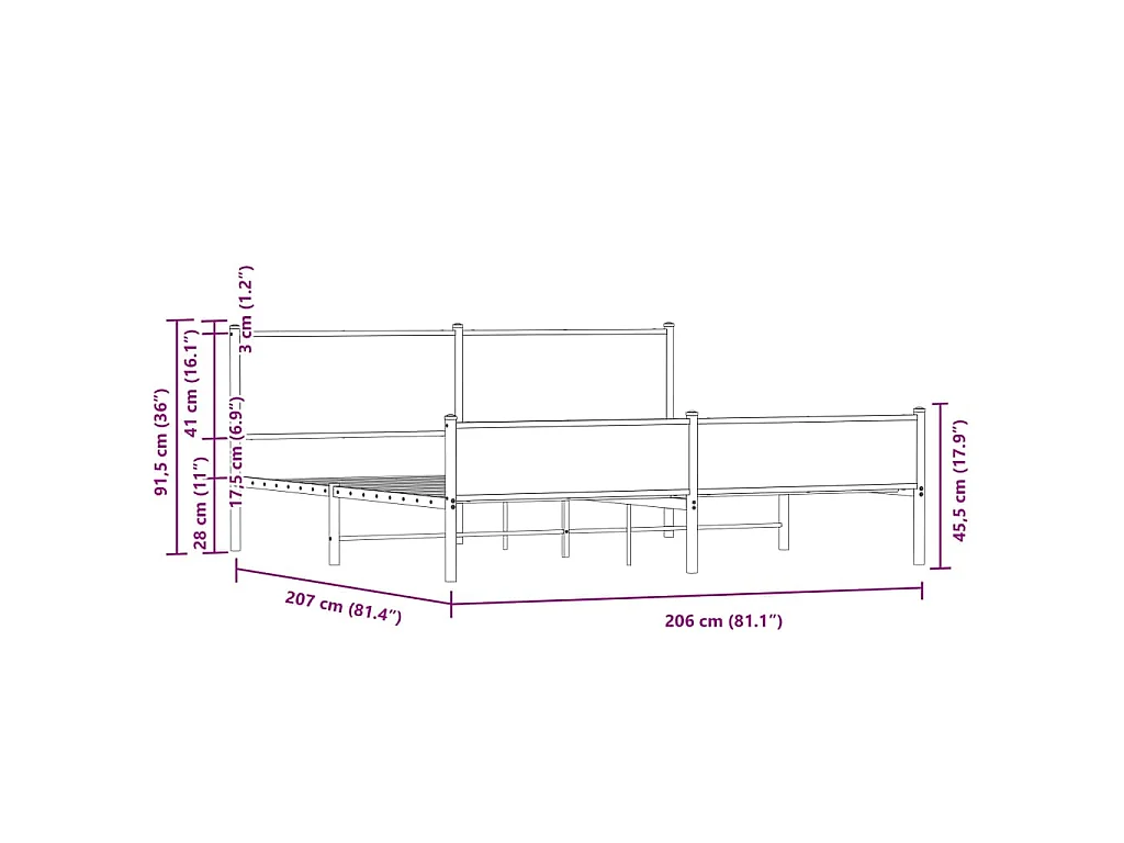 Giroletto senza Materaso in Metallo Rovere Sonoma 200x200 cm