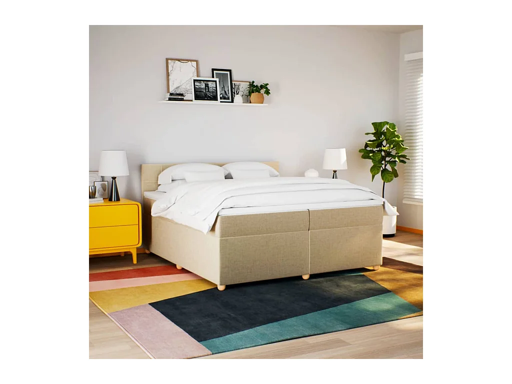 Sommier à lattes de lit avec matelas Crème 200x200 cm Tissu