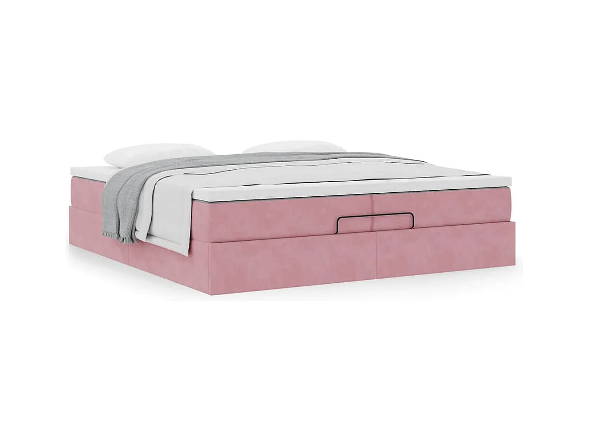 Struttura Letto Pouf con Materassi Rosa 200x200 cm Velluto