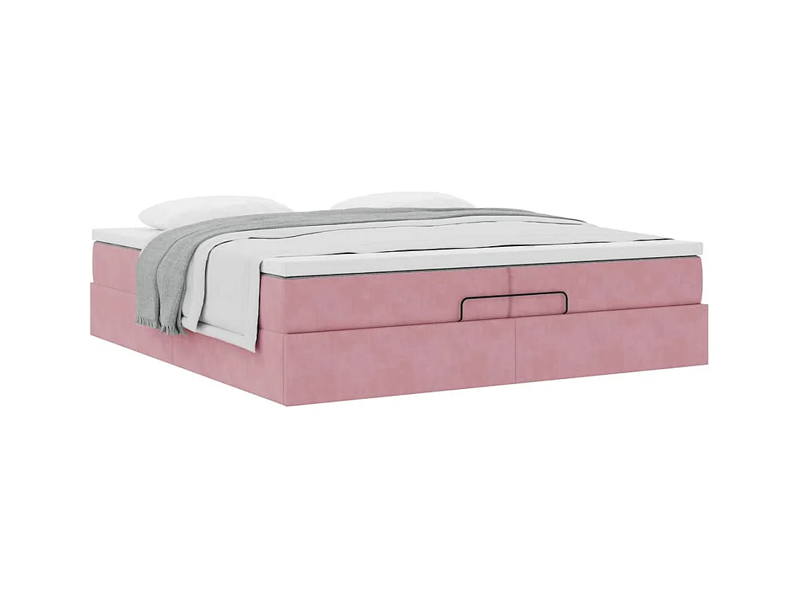 Struttura Letto Pouf con Materassi Rosa 200x200 cm Velluto