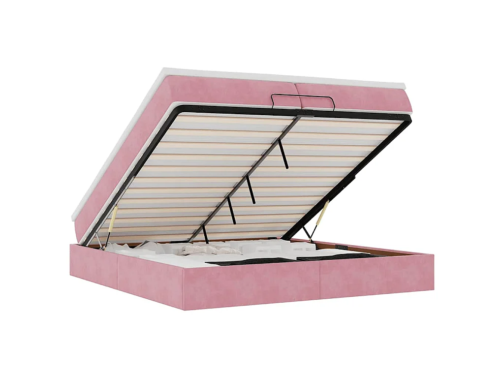 Estructura de cama otomana colchones terciopelo rosa 200x200cm