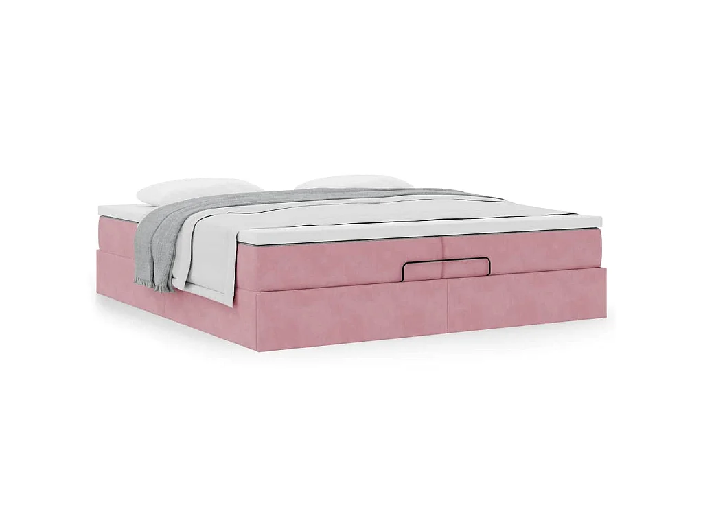 Estructura de cama otomana colchones terciopelo rosa 200x200cm