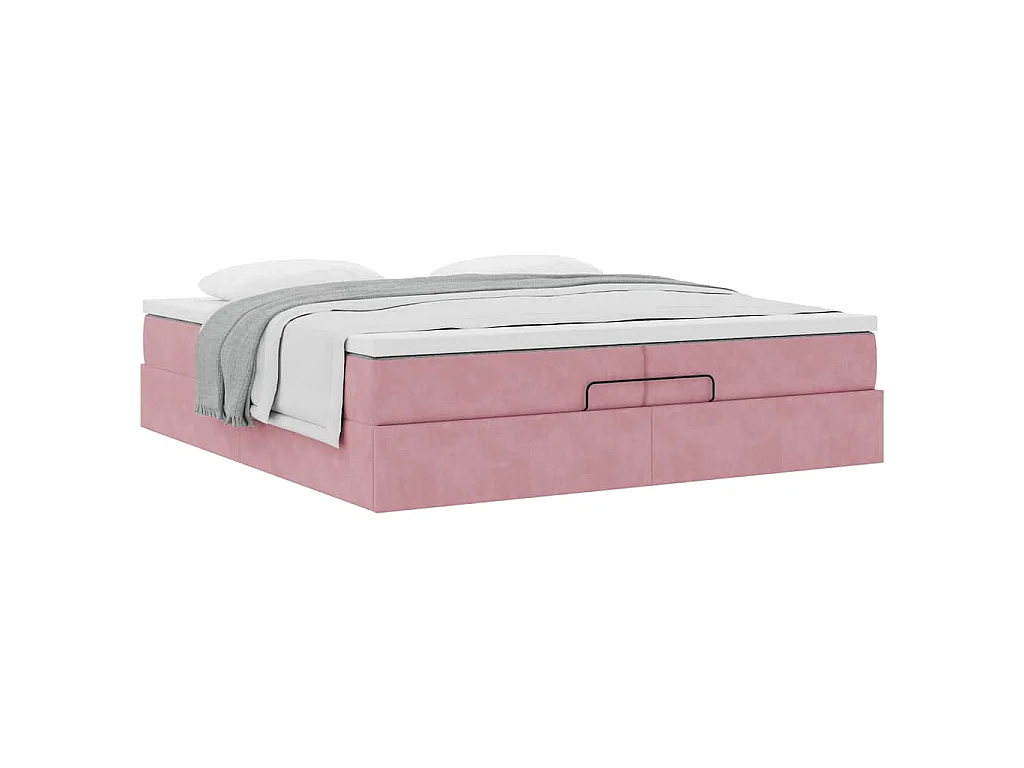 Estructura de cama otomana colchones terciopelo rosa 200x200cm