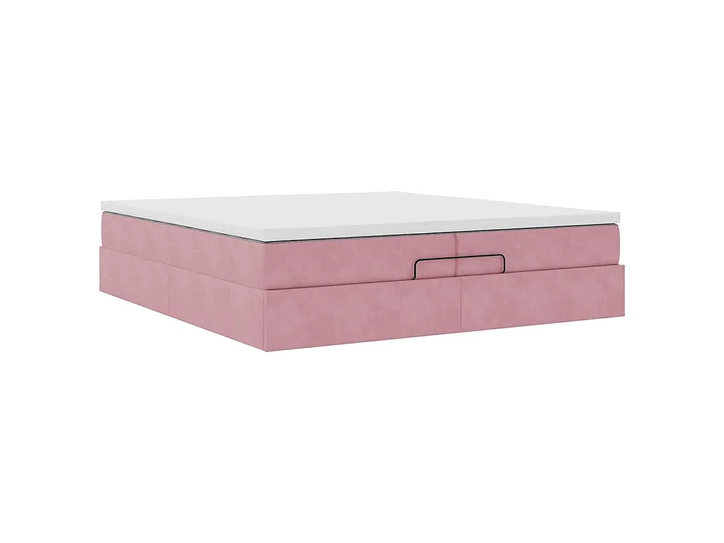 Estructura de cama otomana colchones terciopelo rosa 200x200cm