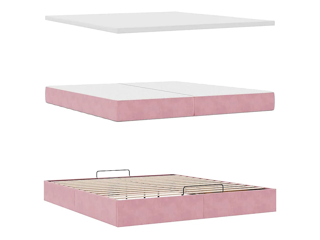 Estructura de cama otomana colchones terciopelo rosa 200x200cm