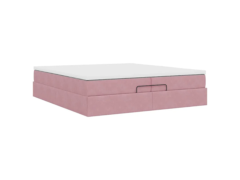 Estructura de cama otomana colchones terciopelo rosa 200x200cm