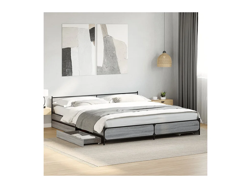 Estrutura de cama c/ gavetas derivados madeira cinza sonoma