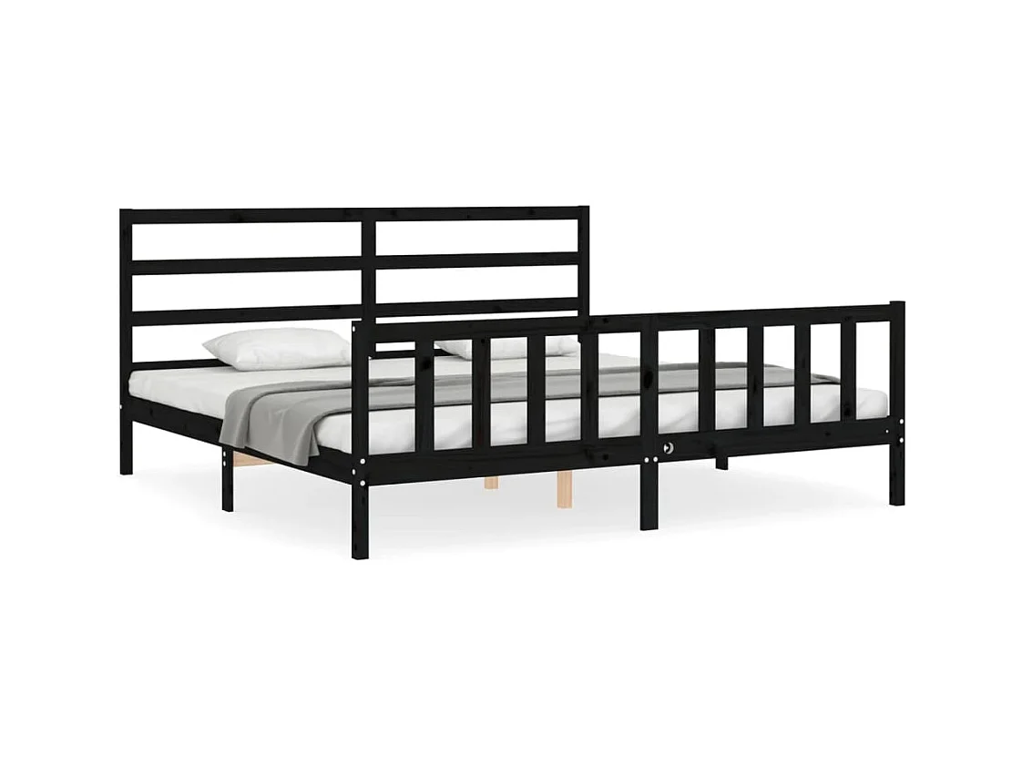 Cadre de lit sans matelas noir 200x200 cm bois massif de pin