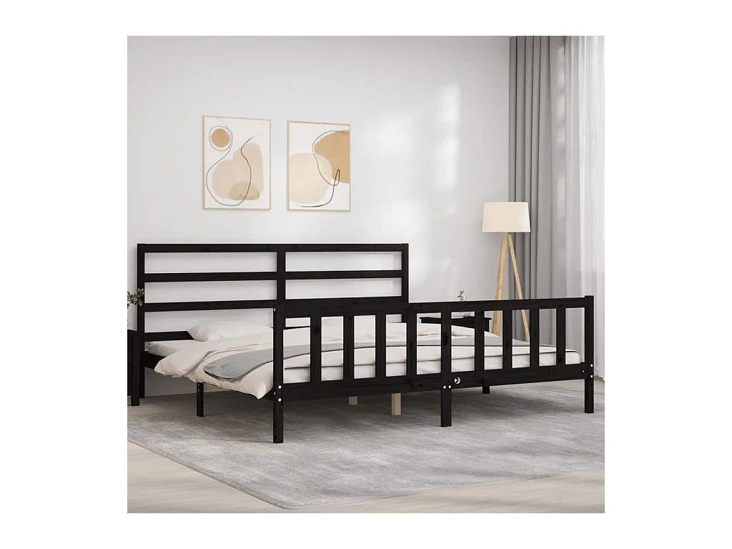 Cadre de lit sans matelas noir 200x200 cm bois massif de pin