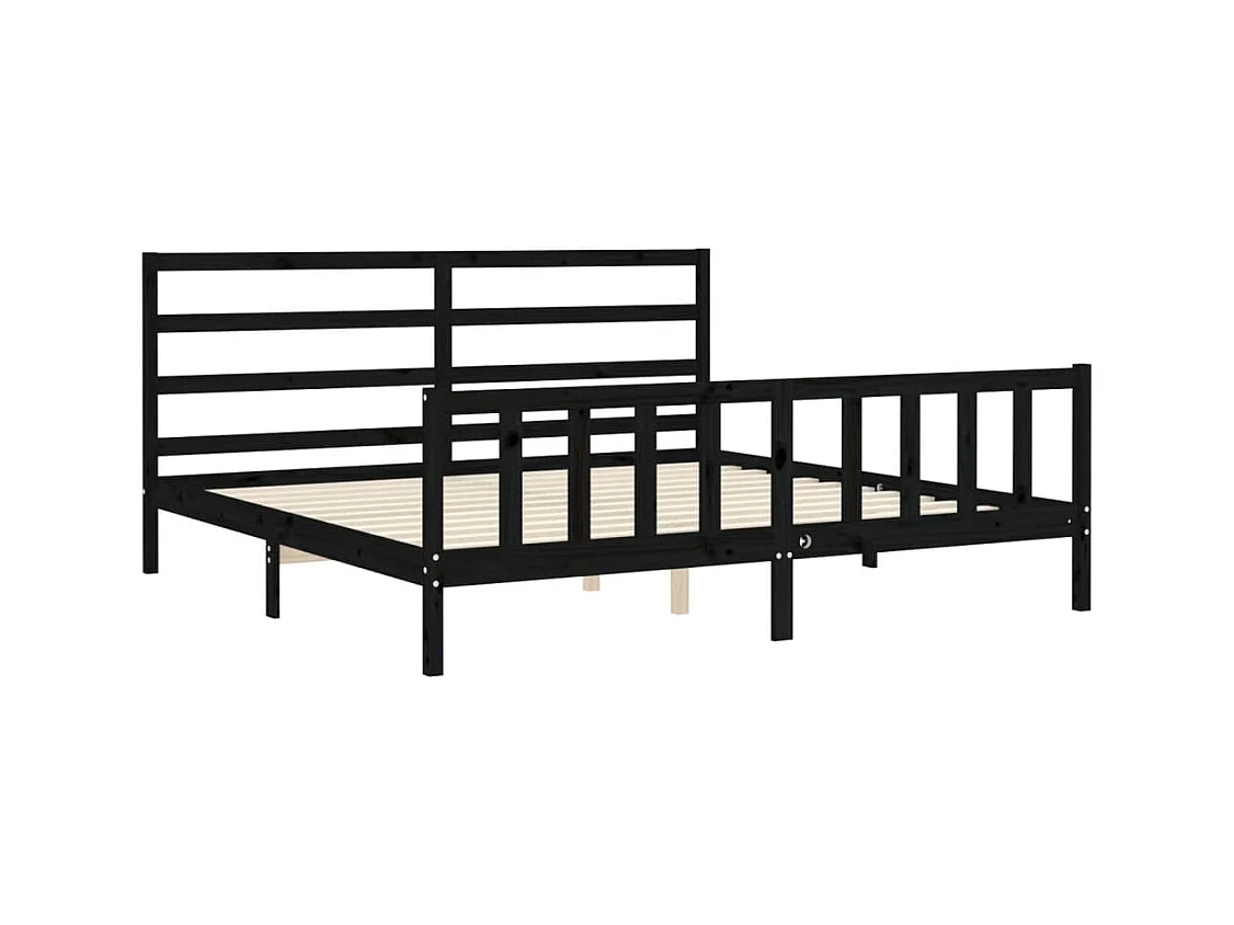 Cadre de lit sans matelas noir 200x200 cm bois massif de pin