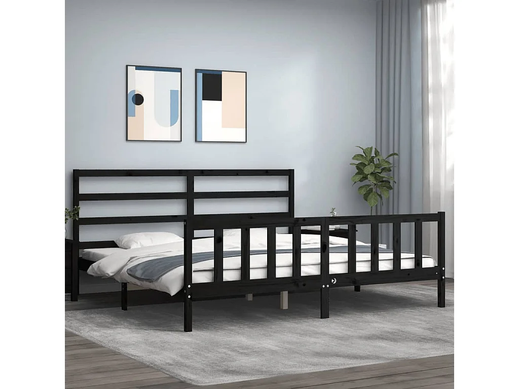 Giroletto con Testiera Nero 200x200 cm in Legno Massello
