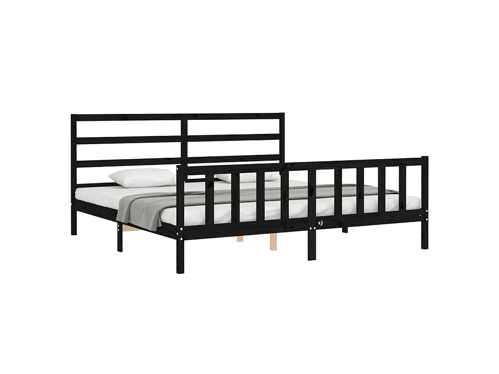 Cadre de lit sans matelas noir 200x200 cm bois massif de pin