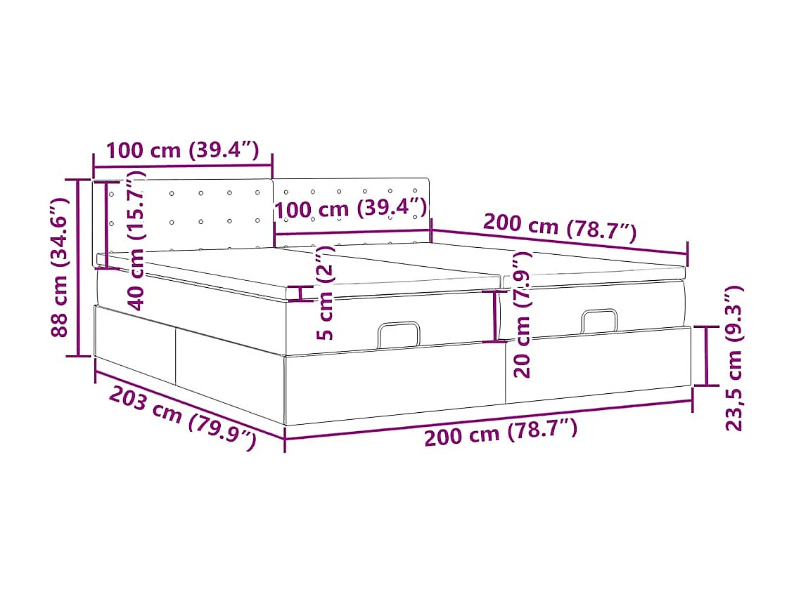 Ottoman bed met matrassen 200x200cm kunstleer zwart