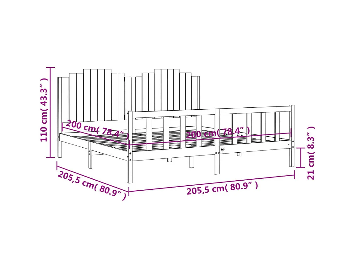 Cadre de lit sans matelas 200x200 cm bois massif de pin