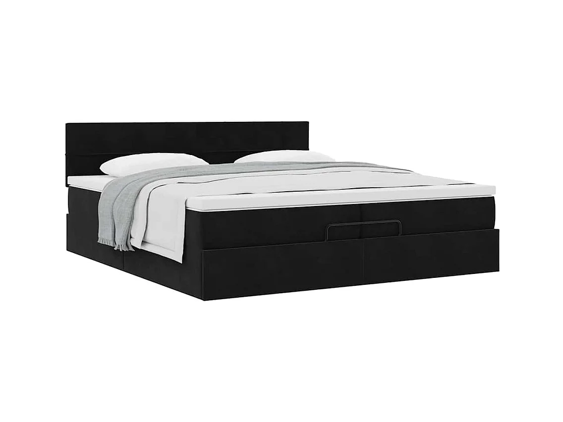 Cadre de lit ottoman avec matelas noir 200x200 cm velours