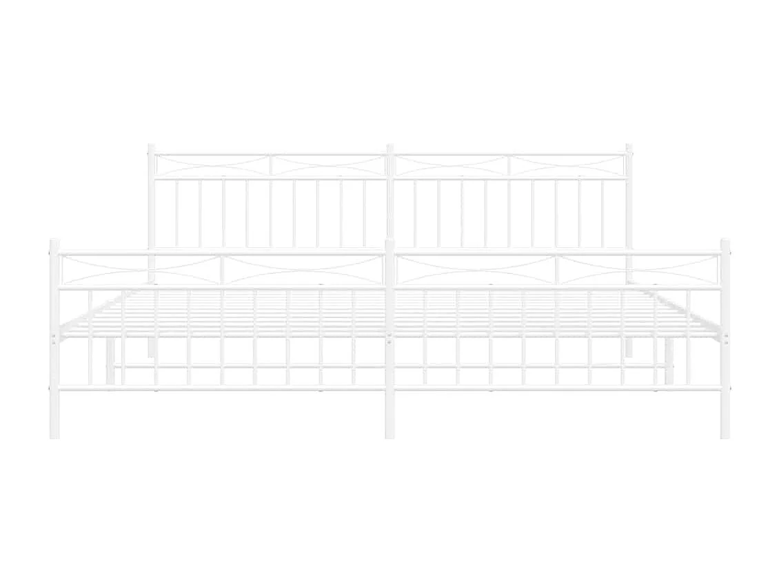 Cadre de lit métal sans matelas et pied de lit blanc 193x203 cm