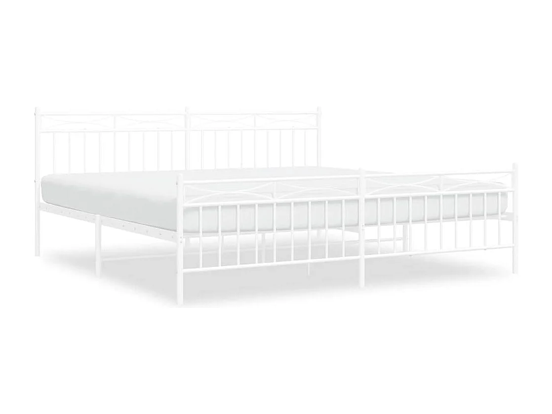 Cadre de lit métal sans matelas et pied de lit blanc 193x203 cm