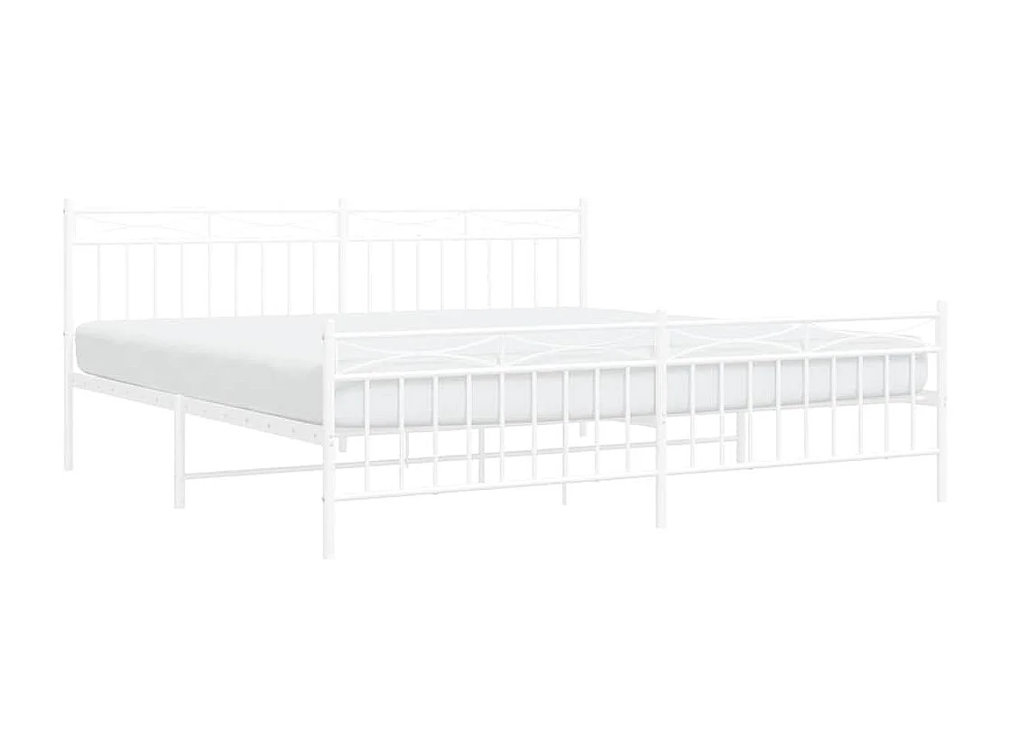 Cadre de lit métal sans matelas et pied de lit blanc 193x203 cm