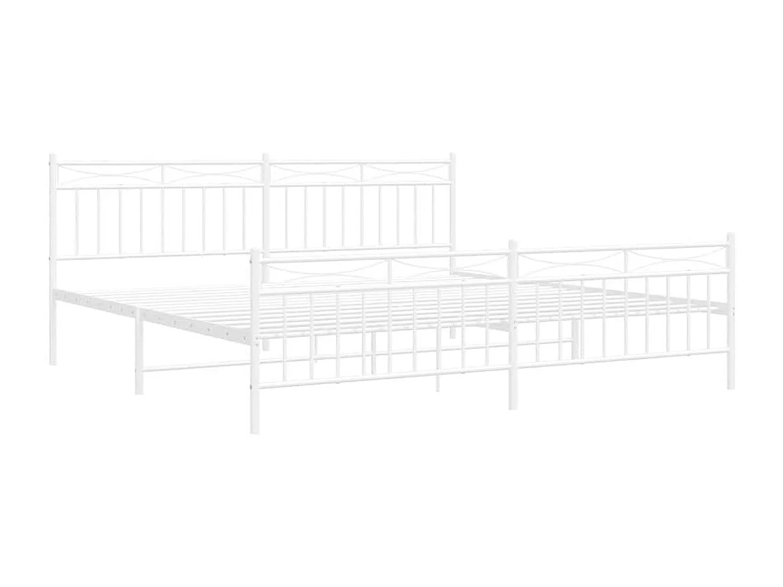 Cadre de lit métal sans matelas et pied de lit blanc 193x203 cm