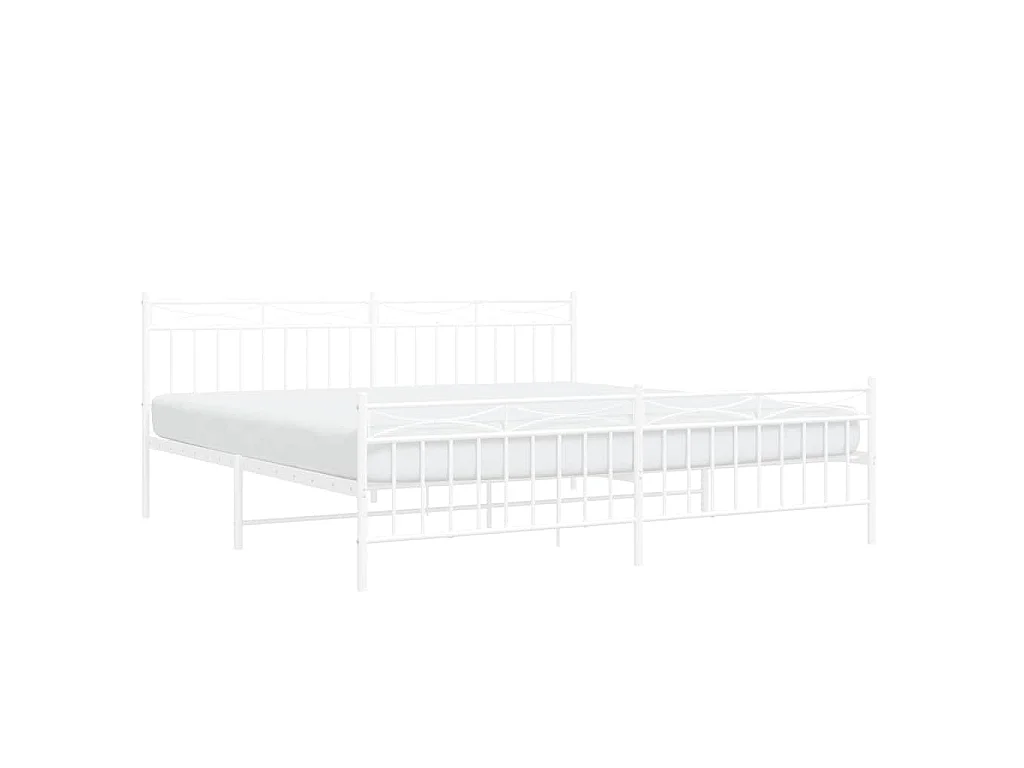 Cadre de lit métal sans matelas et pied de lit blanc 193x203 cm