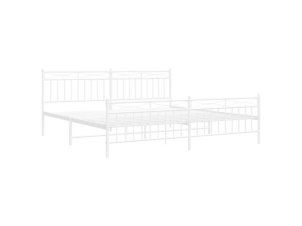 Cadre de lit métal sans matelas et pied de lit blanc 193x203 cm