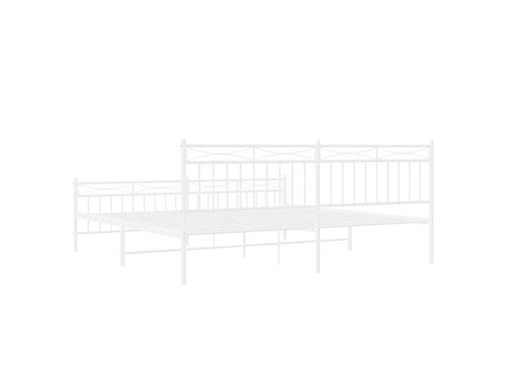 Cadre de lit métal sans matelas et pied de lit blanc 193x203 cm