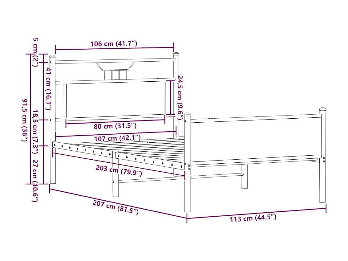 Cadre de lit sans matelas chêne sonoma 107x203 cm